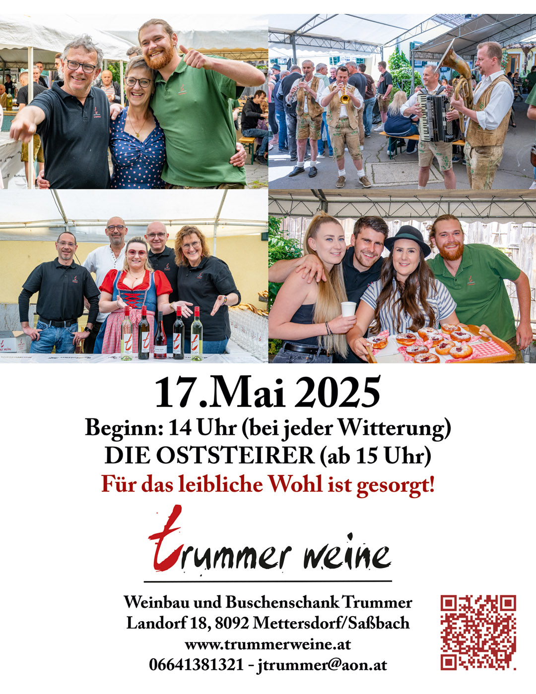 Buschenschankeroeffnung2025 - 17.Mai 2025 - Beginn: 14 Uhr (bei jeder Witterung)- DIE OSTSTEIRER (ab 15 Uhr)- Für das leibliche Wohl ist gesorgt! 